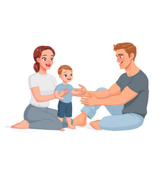 Happy Family Sitting On Floor Cartoon