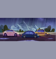 Rain And Thunder On Mountain Car Road Background