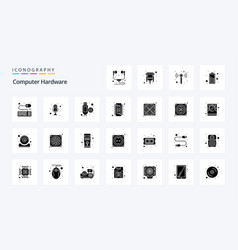 25 Computer Hardware Solid Glyph Icon Pack