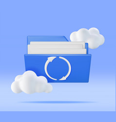 3d Blue Folder In Clouds With File Sync Icon