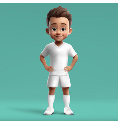 3d Cartoon Cute Young Soccer Player In Blank