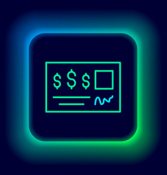 Glowing Neon Line Blank Template Of The Bank Check