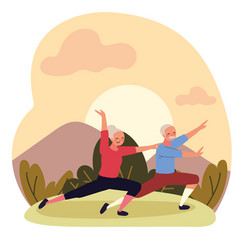 Old Couple Making Yoga