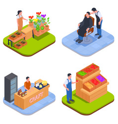 Isometric Small Business Owner Family