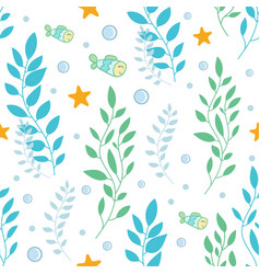 Seamless Pattern With Sea Plants Fish Starfish