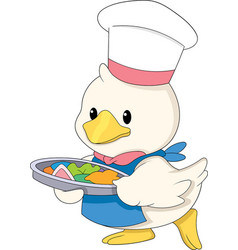 Chef Duck Is Walking Carrying Food To Be Served