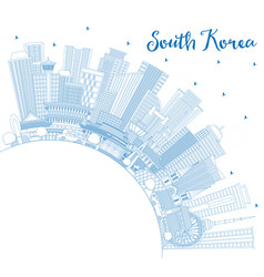 Outline South Korea City Skyline With Blue