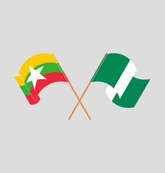 Crossed And Waving Flags Of Nigeria And Myanmar