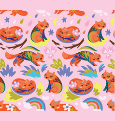 Seamless Pattern With Gentle Foxes And Floral