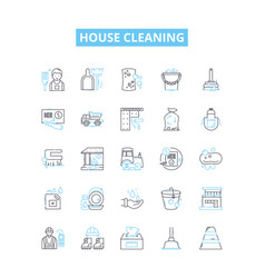 House Cleaning Line Icons Set Mop Vacuum