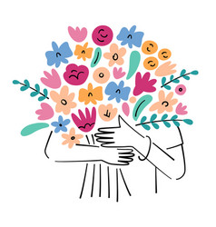 Woman Holding Big Bouquet Flowers Composition