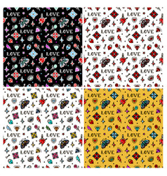 Old School Tattoo Seamless Patterns With Love