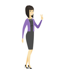 Asian Business Woman Showing Victory Gesture