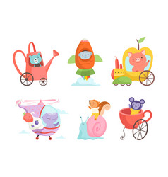 Cute Baby Animals Using Vehicles Set Bear Koala