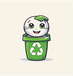 Cute Cartoon Trash Can Character With Recycle