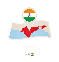 Folded Paper Map India With Flag Pin India