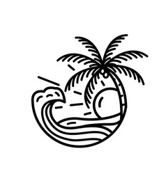 Ocean Wave Tropical Island And Palm Tree Logo