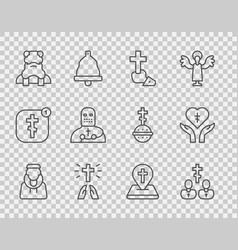 Set Line Monk Priest Christian Cross Hands