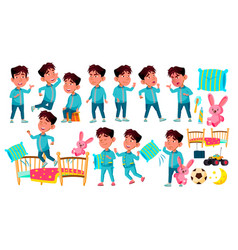 Asian Boy Kindergarten Kid Poses Set Sleep