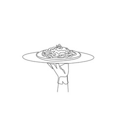 Single Continuous Line Drawing The Waiter Holds A