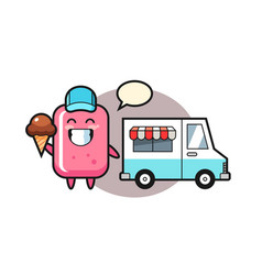 Mascot Cartoon Bubble Gum With Ice Cream Truck