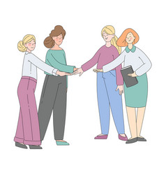 Young Woman Team Putting Hands Together Gesture