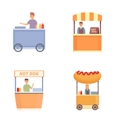 Street Food Icons Set Cartoon Seller