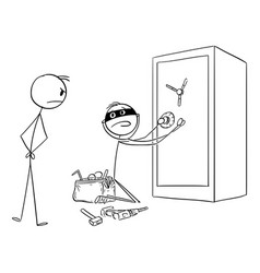 Thief Opening Vault Cartoon Stick Figure