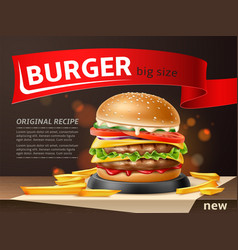 Burger Ads Realistic Fast Food Tasty Hamburger