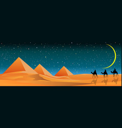 Starry Night Over Sandy Desert And Pyramids