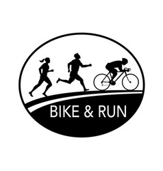 Bike And Run Marathon Runner Oval Retro Black