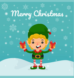 Christmas Cartoon Elves And Gift Boxes In Hand