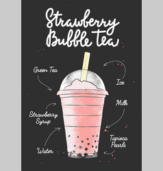 Engraved Style Strawberry Bubble Milk Tea Drink