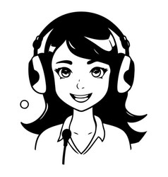 Girl With Headphones In A Flat Style On White