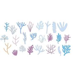 Set Corals Seaweed Silhouette Marine Plant Element