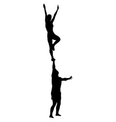 Black Silhouette Two Acrobats Show Stand On Hand