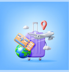 3d Airline Ticket Travel Bag Globe And Airplane