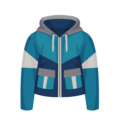 Blue Zippered Anorak With Hood And Side Pockets