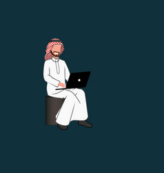 A Saudi Man Sitting With Laptop And Working