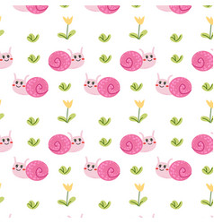 Spring Seamless Pattern With Pink Snail