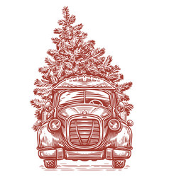 Vintage Pickup Truck And Christmas Tree Hand