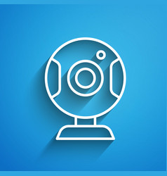 White Line Web Camera Icon Isolated On Blue