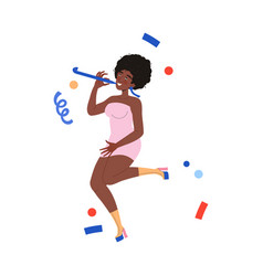 Cheerful African American Woman Character Blowing