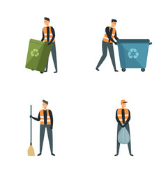 Garbage Man Icons Set Cartoon Men Street