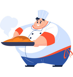 Hand Drawn Overweight Chef Cooking In The Kitchen