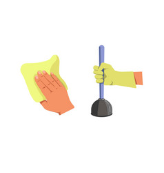 Human Hand Holding Duster For Cleaning And Plunger