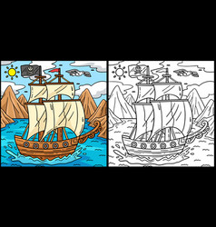 Pirate Ship Coloring Page Colored