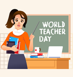 World Teacher Day By Young Woman Teacher Teaching