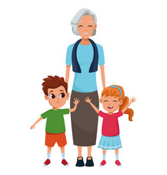 Family Grandmother With Grandchildren Cartoon