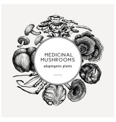 Medicinal Mushroom Wreath Hand-sketched Adaptogen